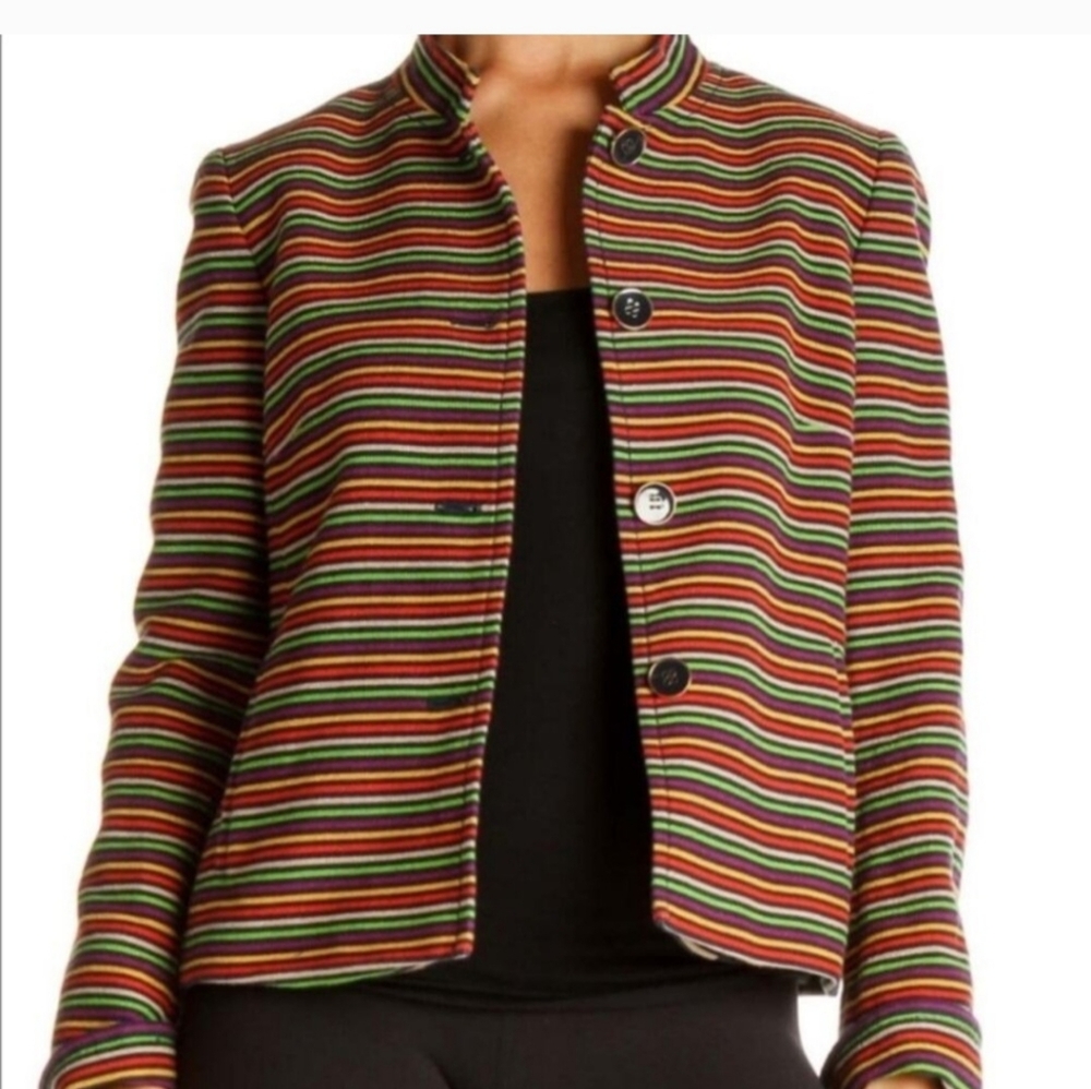 NWOT Talbots Tweed Blazer 12 Multicolor Rainbow Striped Button Front Jacket